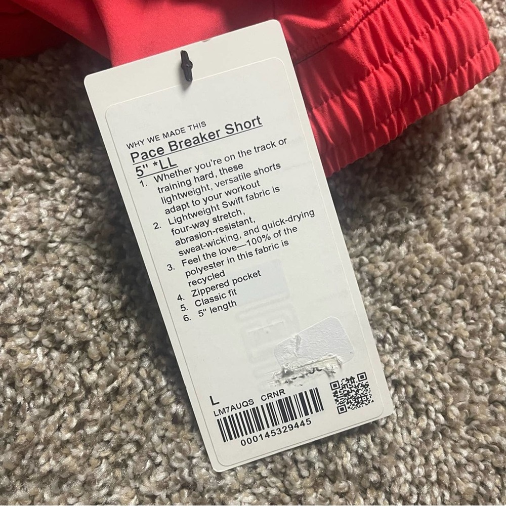NWT Men’s Lululemon Red Pace Breaker liner less Bright red Shorts 5 inch - Picture 5 of 6